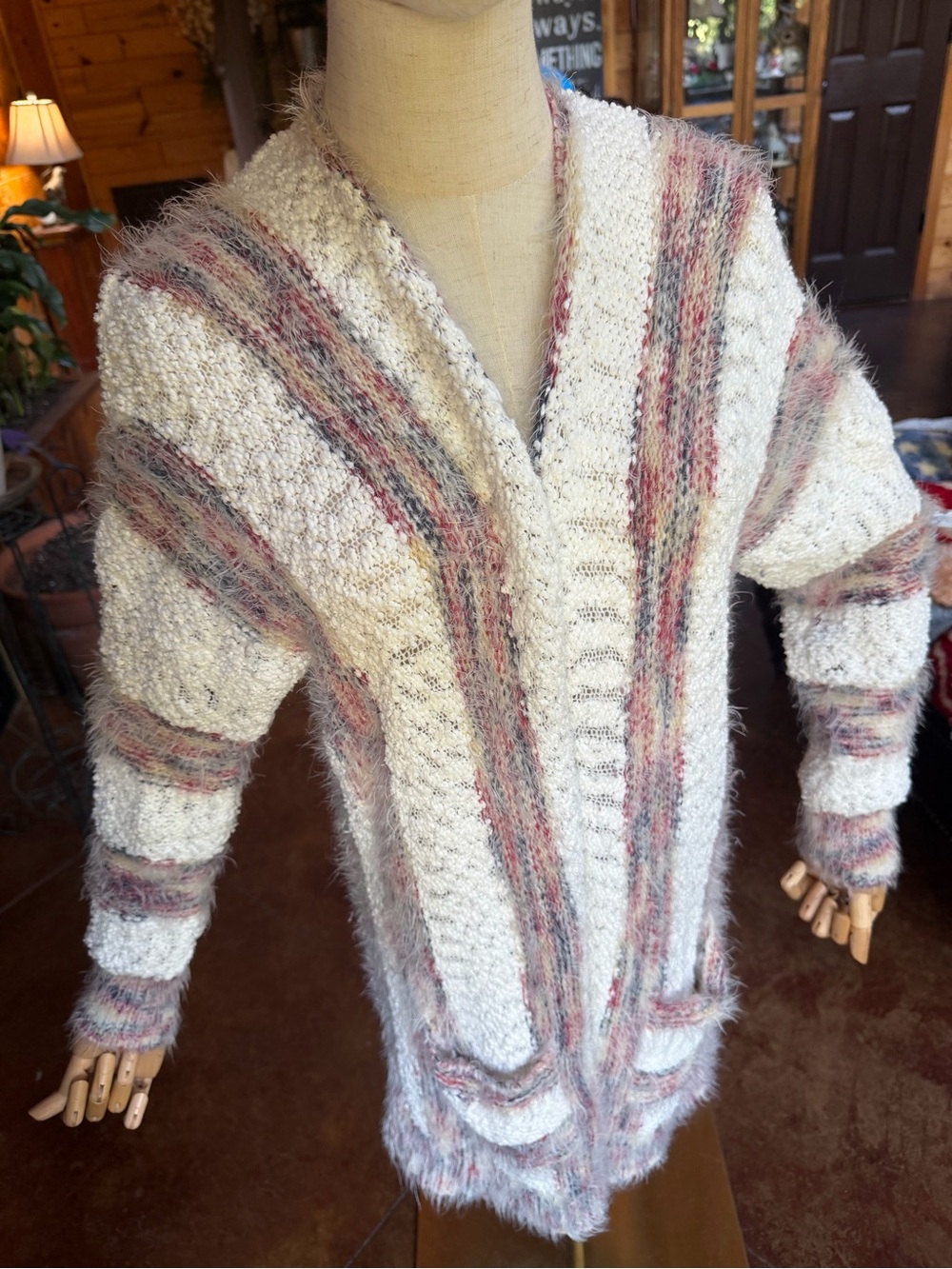 Love Cream Sweater Cardigan with Multicolor Stripes